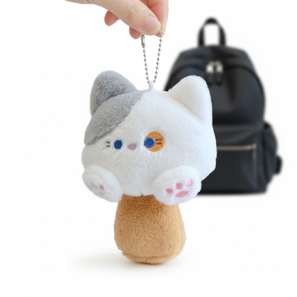 Cat Ice Cream Plush Charm With Ball Chain - Multicolor Design - Soft & Cute Accessory For Bags Or Backpacks