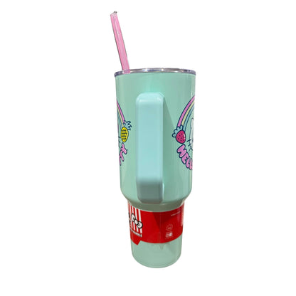 Hello Kitty 40oz Tumbler With Handle & Straw Mint Stainless Steel Travel Mug Rainbow Design