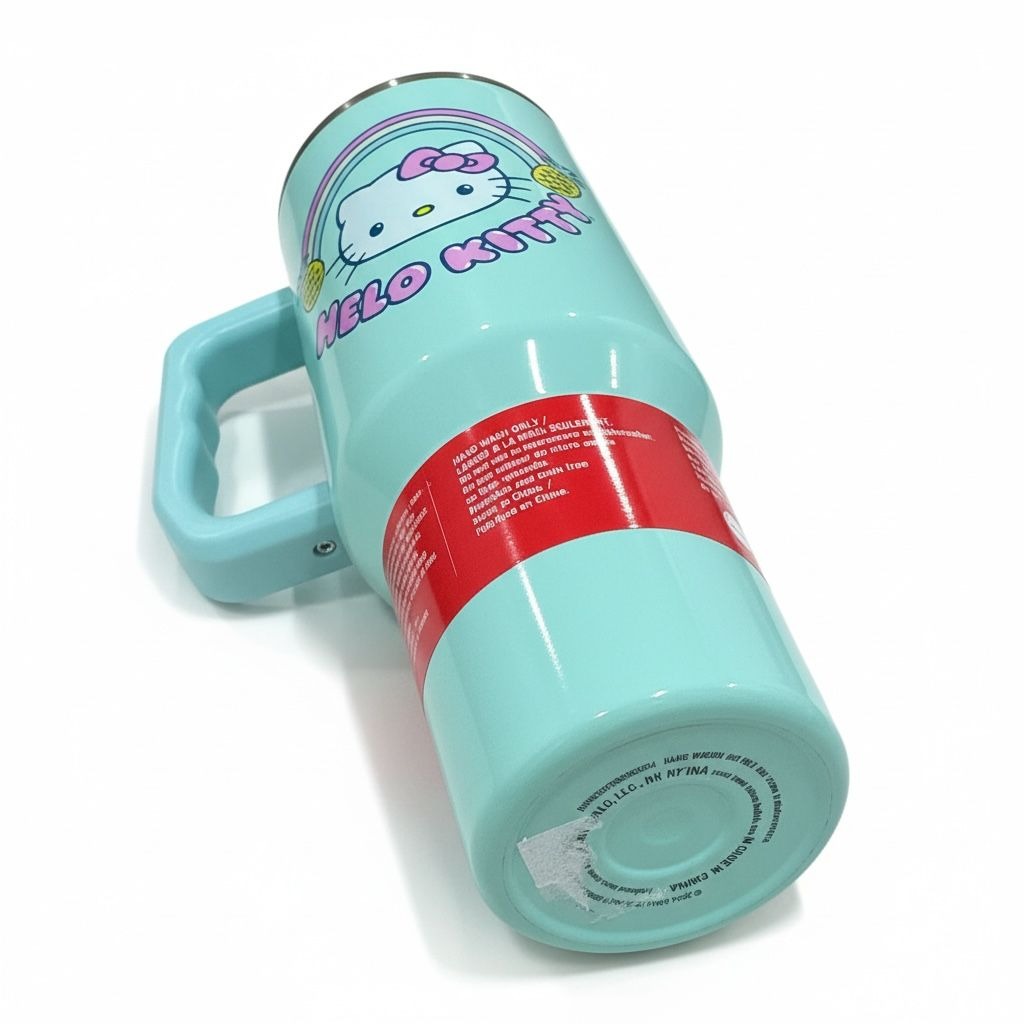 Hello Kitty 40oz Tumbler With Handle & Straw Mint Stainless Steel Travel Mug Rainbow Design
