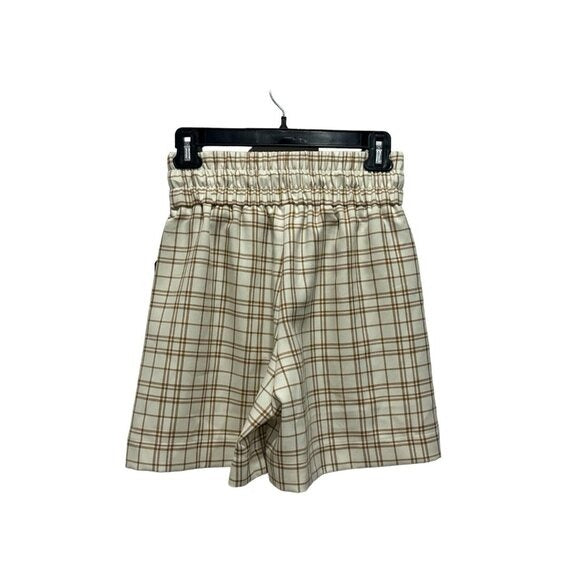 Melrose & Market Women's Plaid Elastic Waist Shorts With Pockets X-Small Beige & Tan