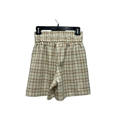 Melrose & Market Women's Plaid Elastic Waist Shorts With Pockets X-Small Beige & Tan