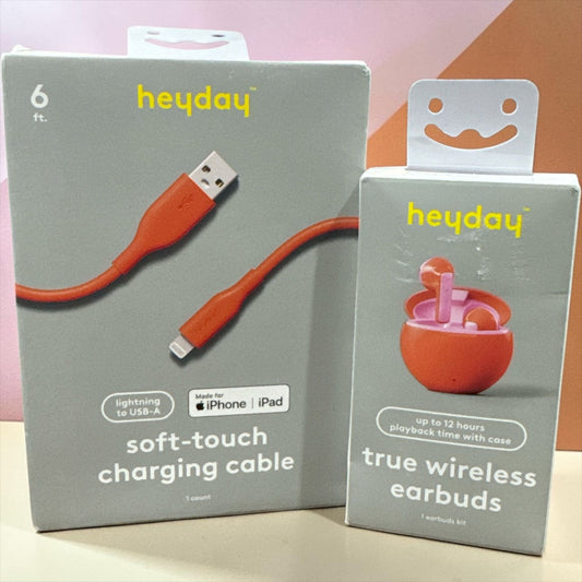 Heyday Wireless Earbuds With Charging Cable Set - Coral & Pink