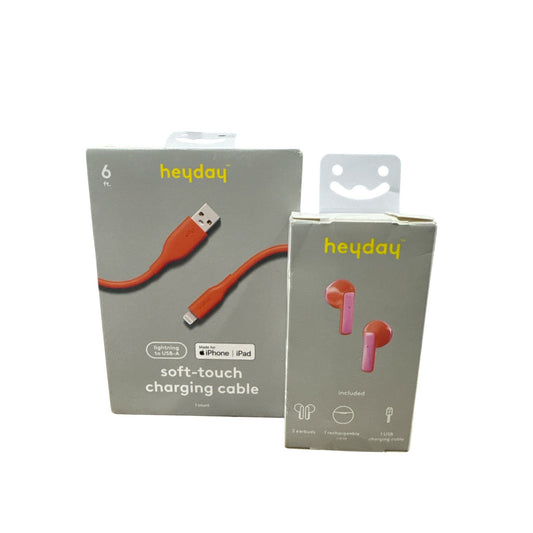 Heyday Wireless Earbuds With Charging Cable Set - Coral & Pink