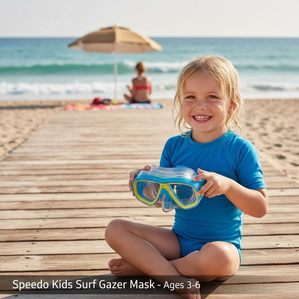 Speedo Kids Surf Gazer Mask Ages 3-6 UV Protection & Adjustable Straps - Blue & Yellow