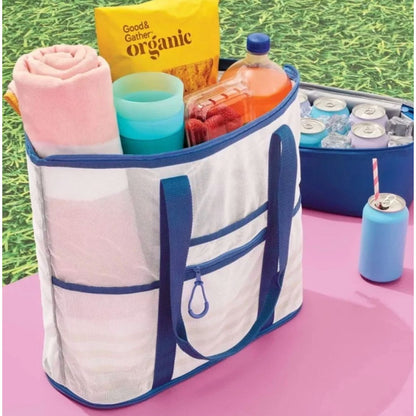 Sun Squad Beach Bag With Detachable Cooler & Waterproof Pocket Blue 19.5"x6"x18.5"