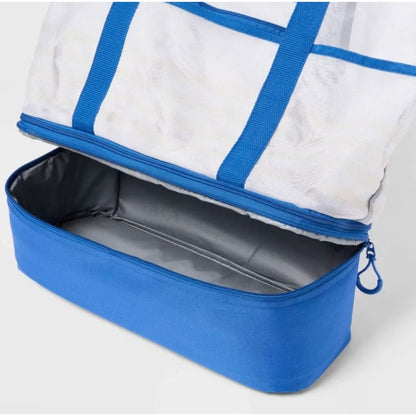Sun Squad Beach Bag With Detachable Cooler & Waterproof Pocket Blue 19.5"x6"x18.5"