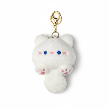 Squeak Chao Cool Meng Casual Cute Plush Cat Keychain With Gold Clasp & Chain - White Soft & Adorable Accessory For Bags Or Keys