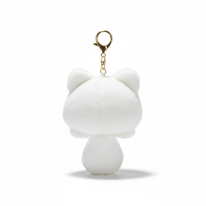 Squeak Chao Cool Meng Casual Cute Plush Cat Keychain With Gold Clasp & Chain - White Soft & Adorable Accessory For Bags Or Keys