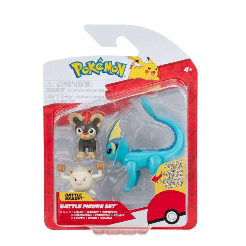 Pokémon Battle Figure Set With Articulated LitLeo Mankey & Vaporeon 3-Pack Ages 4+ Jazwares