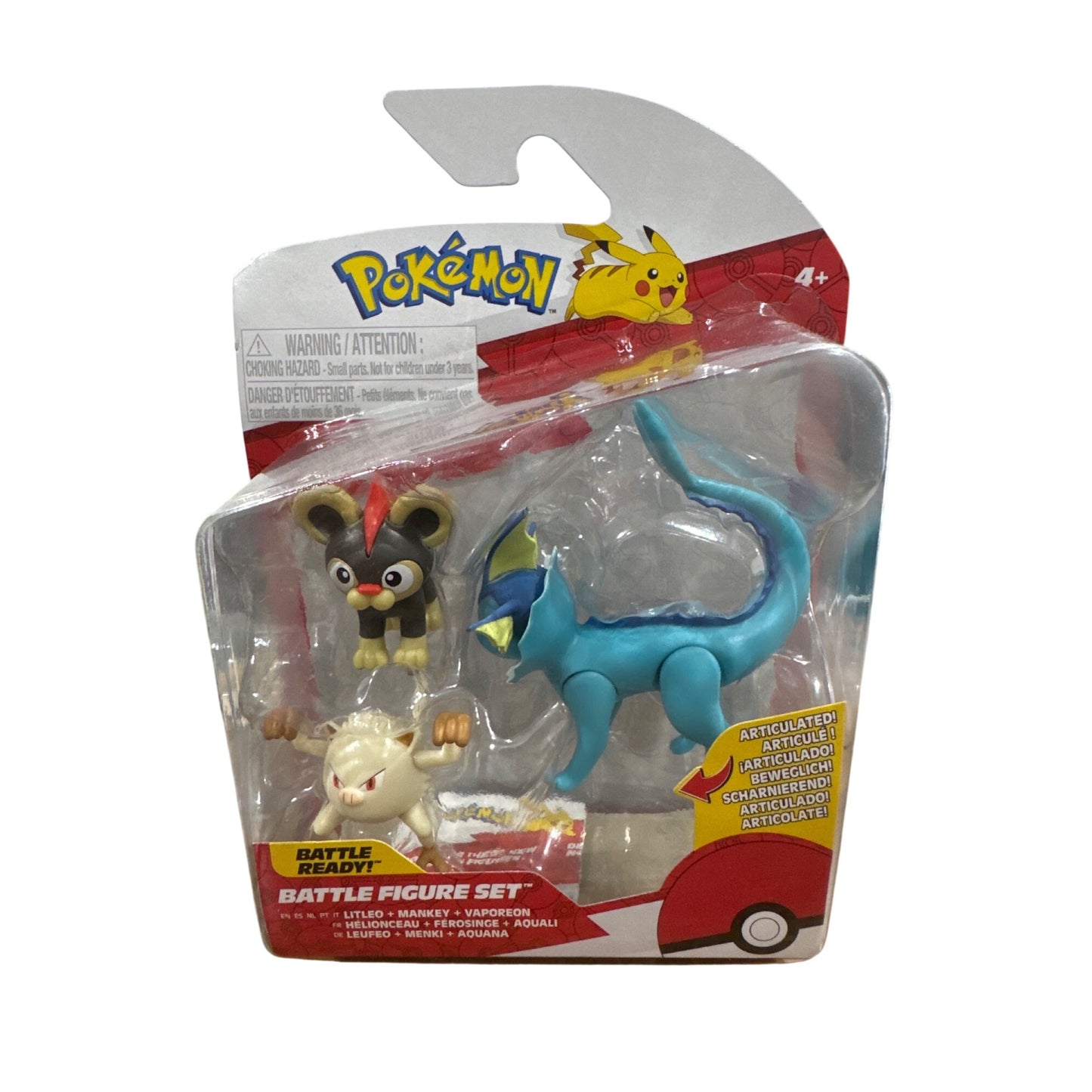 Pokémon Battle Figure Set With Articulated LitLeo Mankey & Vaporeon 3-Pack Ages 4+ Jazwares