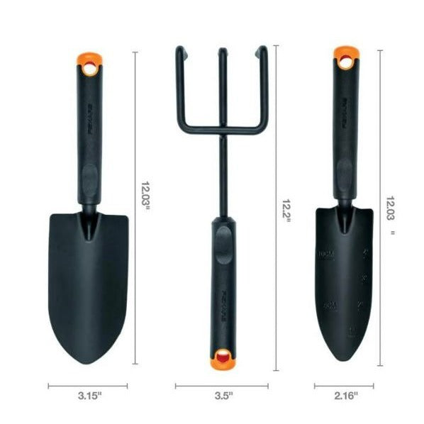 Fiskars Garden Tool Set Trowel, Transplanter & Cultivator With Comfort Grip Handles Durable Design For Outdoor Gardening Tasks