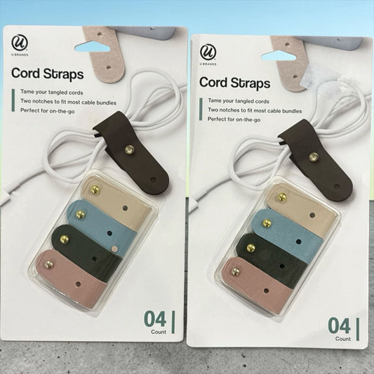 Set of 2 U Brands Cord Straps 4-Pack Vegan Leather Multi-Color Cable Organization Solution