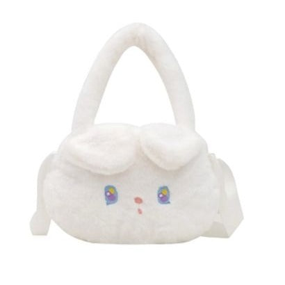 Fluffy Bunny Ears Handbag With Pink Star Details Soft Plush Material Adjustable Strap Zipper Closure Cute For Kids & Teens