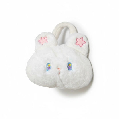 Fluffy Bunny Ears Handbag With Pink Star Details Soft Plush Material Adjustable Strap Zipper Closure Cute For Kids & Teens