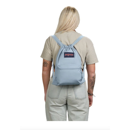JanSport Drawstring Backpack With Front Zipper Pocket In Light Blue