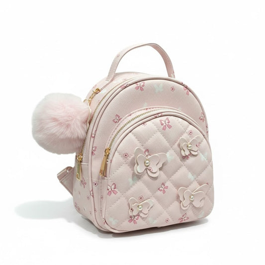 Underonesky Pink Convertible Mini Backpack With Floral & Butterfly Design