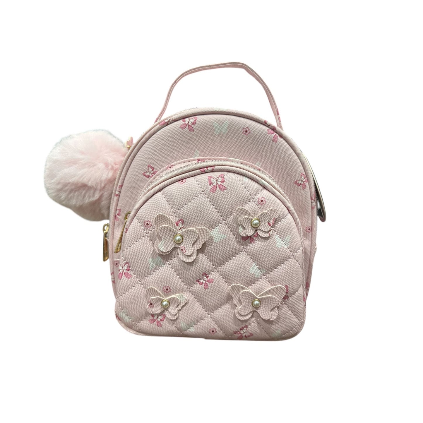 Underonesky Pink Convertible Mini Backpack With Floral & Butterfly Design