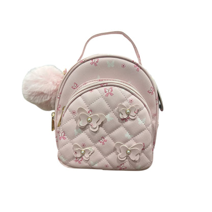 Underonesky Pink Convertible Mini Backpack With Floral & Butterfly Design