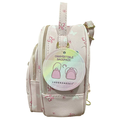Underonesky Pink Convertible Mini Backpack With Floral & Butterfly Design