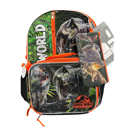 Jurassic World 5-Piece Backpack Set With Lunch Bag, Water Bottle & Accessories Plus Kids Accessories Bundle