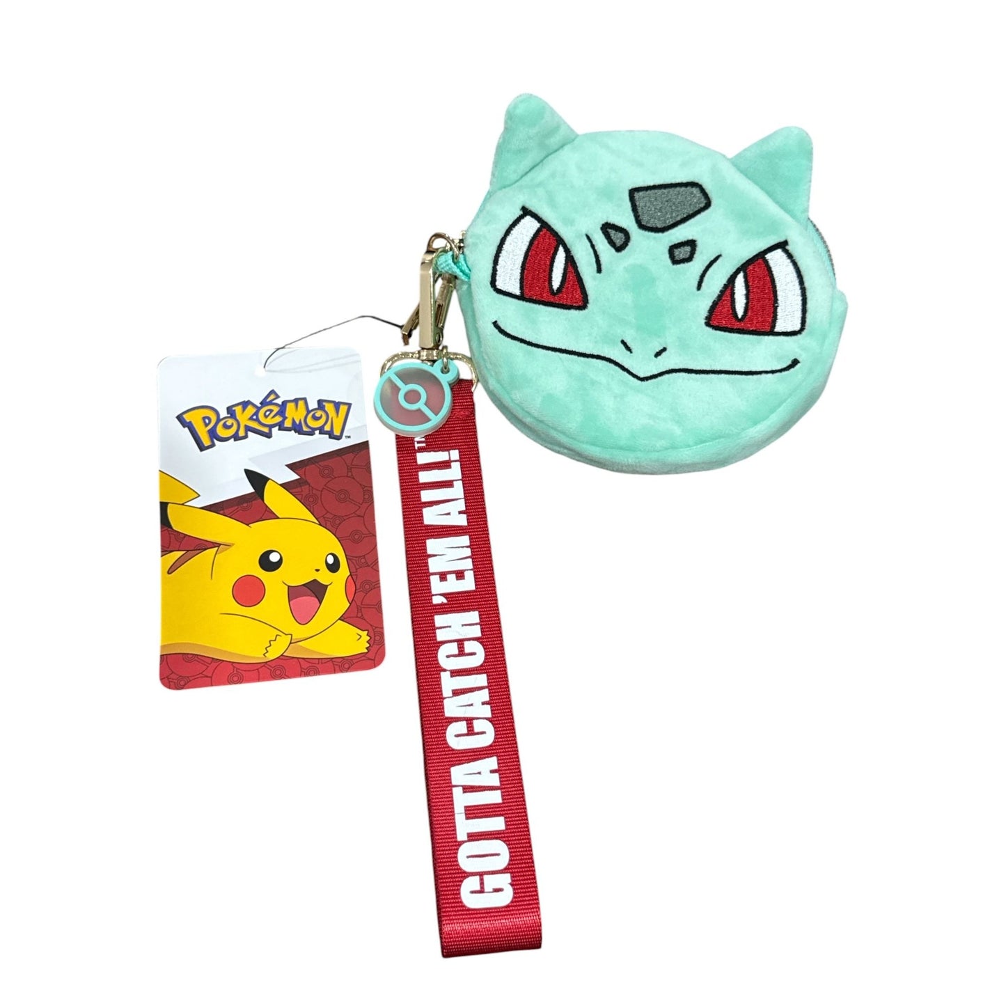 Pokemon Bulbasaur Plush Coin Purse With Red Lanyard & Charm By Bioworld
