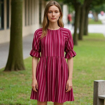 Striped Burgundy Ruffle Sleeve Mini Dress By Maisie - Womens Size S