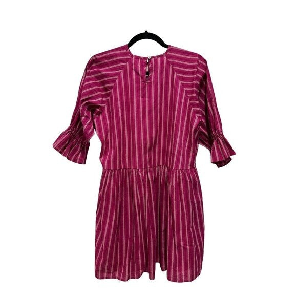 Striped Burgundy Ruffle Sleeve Mini Dress By Maisie - Womens Size S
