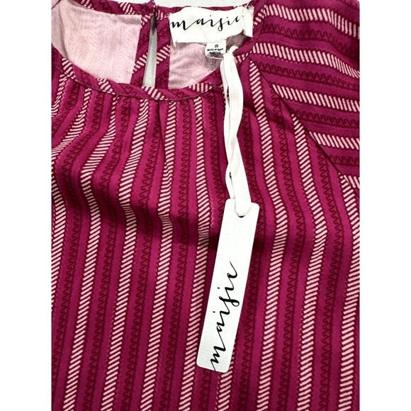 Striped Burgundy Ruffle Sleeve Mini Dress By Maisie - Womens Size S