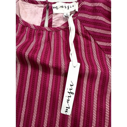 Striped Burgundy Ruffle Sleeve Mini Dress By Maisie - Womens Size S