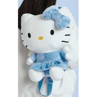 Hello Kitty Plush Backpack With Blue Dress & Bow - Soft Angel Wing