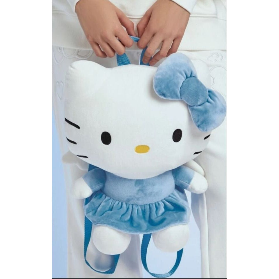 Hello Kitty Plush Backpack With Blue Dress & Bow - Soft Angel Wing