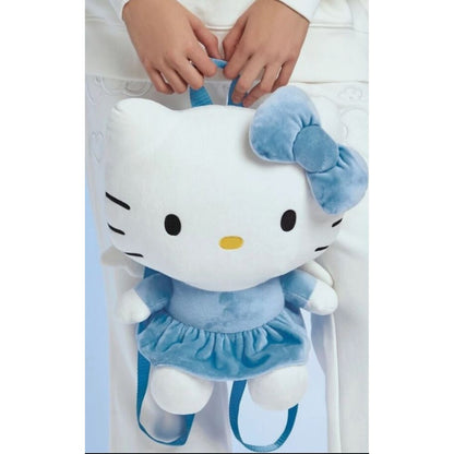 Hello Kitty Plush Backpack With Blue Dress & Bow - Soft Angel Wing