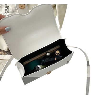 White Mini Handbag With Gold Buckle & Detachable Pouch Top Handle & Crossbody Strap