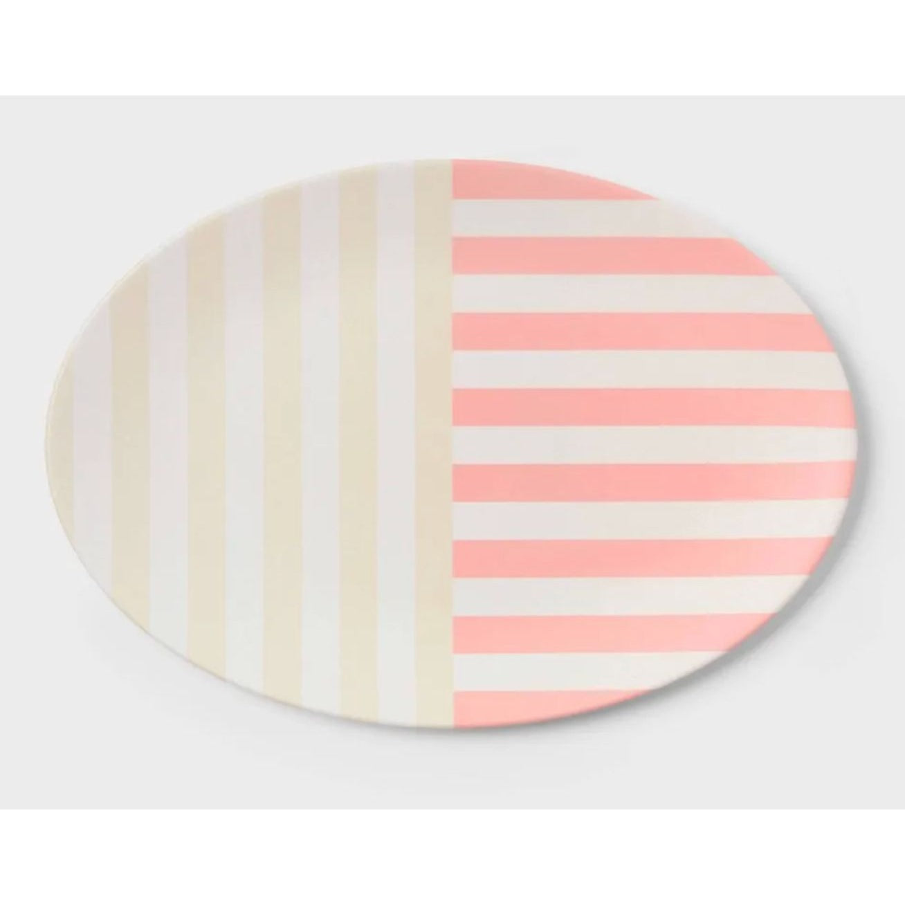 Striped Oval Serving Plates Set Of 2 Beige & Pink Dishwasher Safe 18"