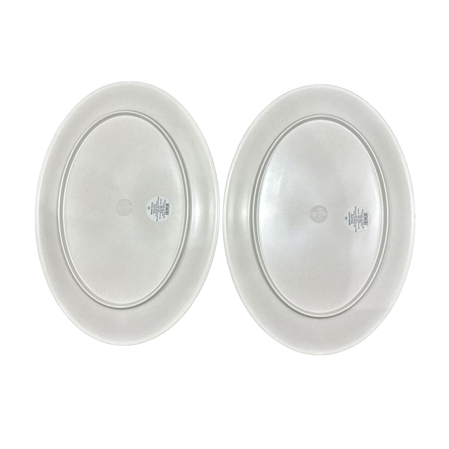 Striped Oval Serving Plates Set Of 2 Beige & Pink Dishwasher Safe 18"