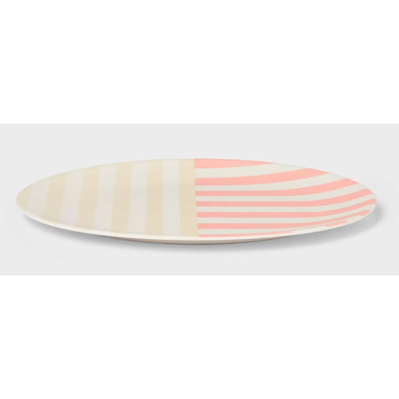Striped Oval Serving Plates Set Of 2 Beige & Pink Dishwasher Safe 18"