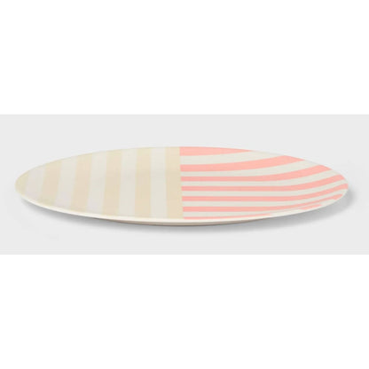 Striped Oval Serving Plates Set Of 2 Beige & Pink Dishwasher Safe 18"