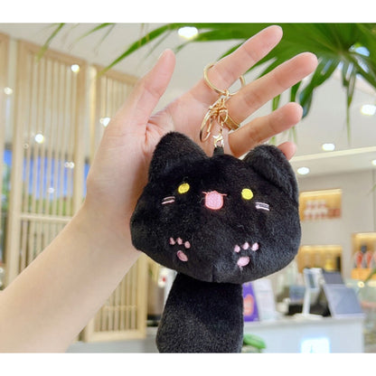 Squeak Chao Cool Meng Casual Plush Black Cat Keychain With Gold Clasp - Cute Accessory For Bags Or Keys