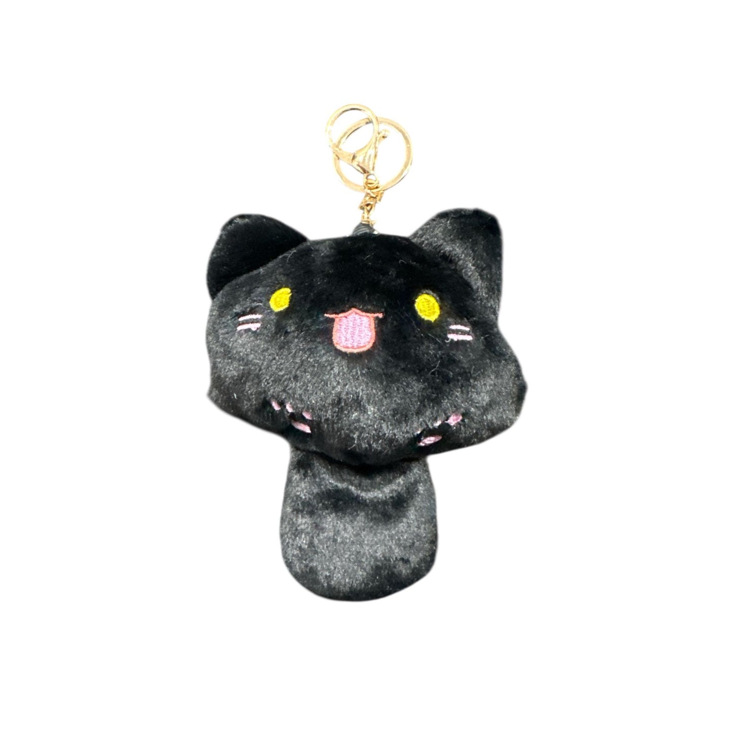 Squeak Chao Cool Meng Casual Plush Black Cat Keychain With Gold Clasp - Cute Accessory For Bags Or Keys