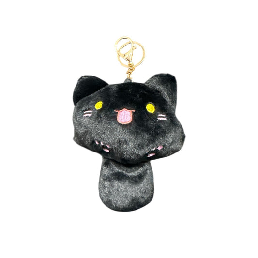 Squeak Chao Cool Meng Casual Plush Black Cat Keychain With Gold Clasp - Cute Accessory For Bags Or Keys