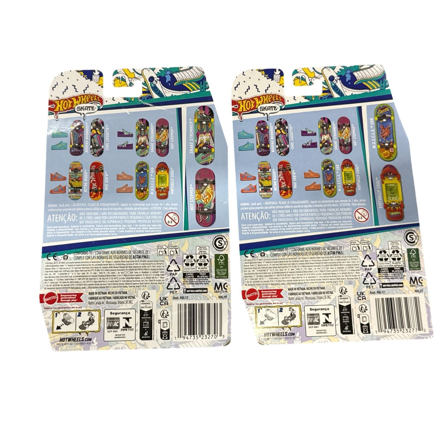 Hot Wheels Skate Fingerboard 2-Pack With Shoes Snake Strummer & Hot Stepper Muscle & Hot Wheels 1987 Ages 5+