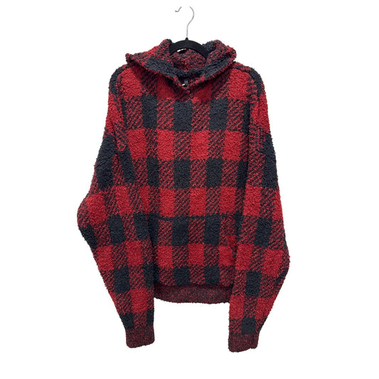Skims Buffalo Plaid Oversized Hoodie Sweater Red & Black Cozy Fleece Women's Size L/XL