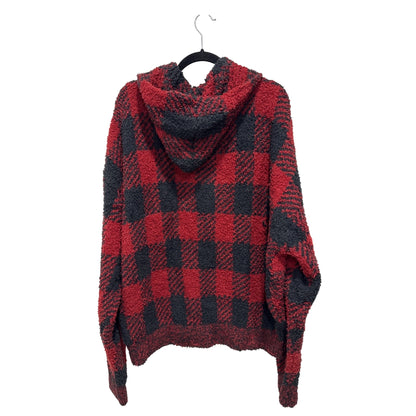 Skims Buffalo Plaid Oversized Hoodie Sweater Red & Black Cozy Fleece Women's Size L/XL