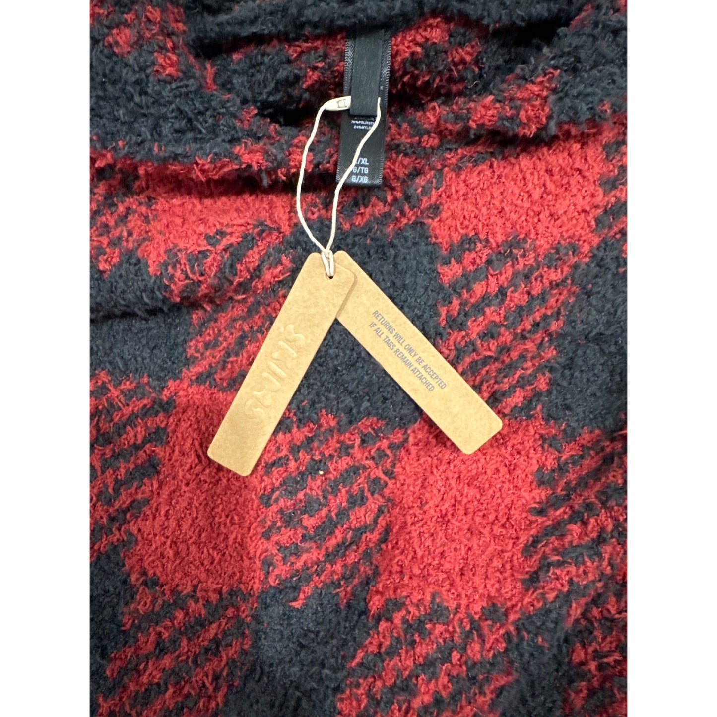 Skims Buffalo Plaid Oversized Hoodie Sweater Red & Black Cozy Fleece Women's Size L/XL