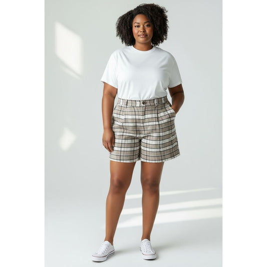 Plaid High-Waisted Shorts By Treasure & Bond Size 10 Beige & White Checkered Pattern New With Tags For A Polished Casual Look
