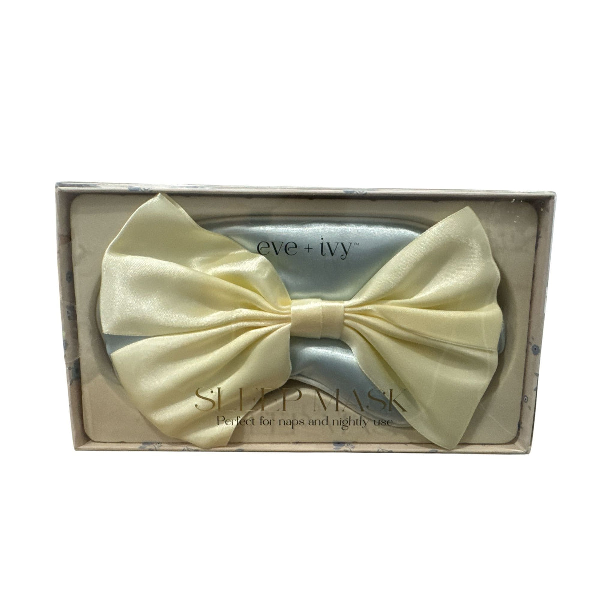 Eve + Ivy Satin Sleep Mask With Bow - Ultra Soft One Size Ivory & Blue