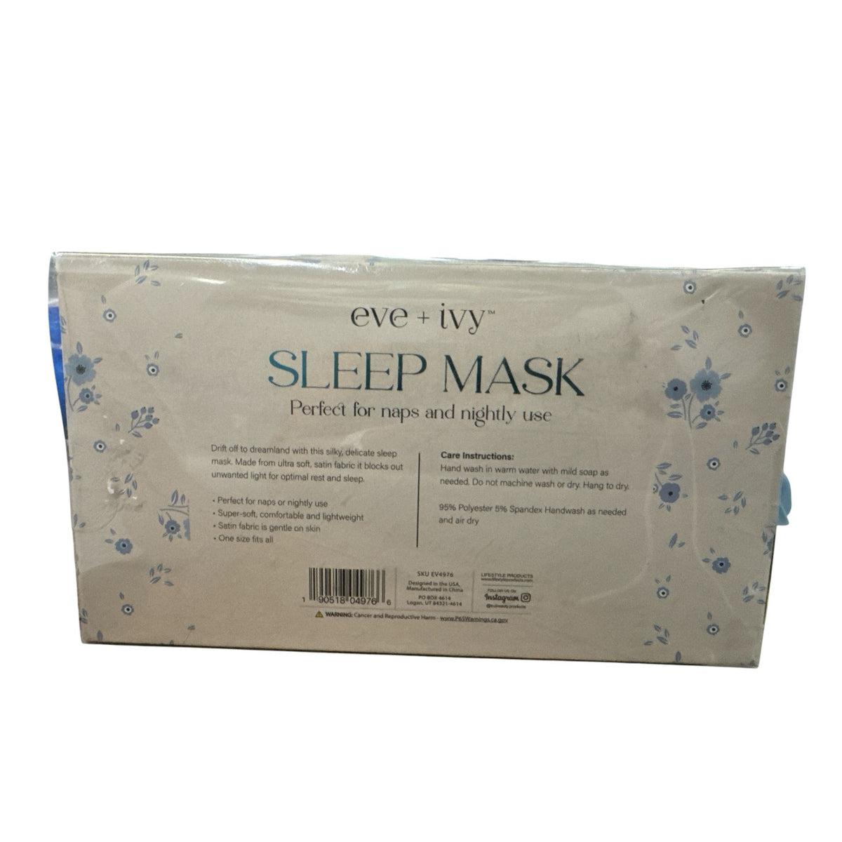 Eve + Ivy Satin Sleep Mask With Bow - Ultra Soft One Size Ivory & Blue