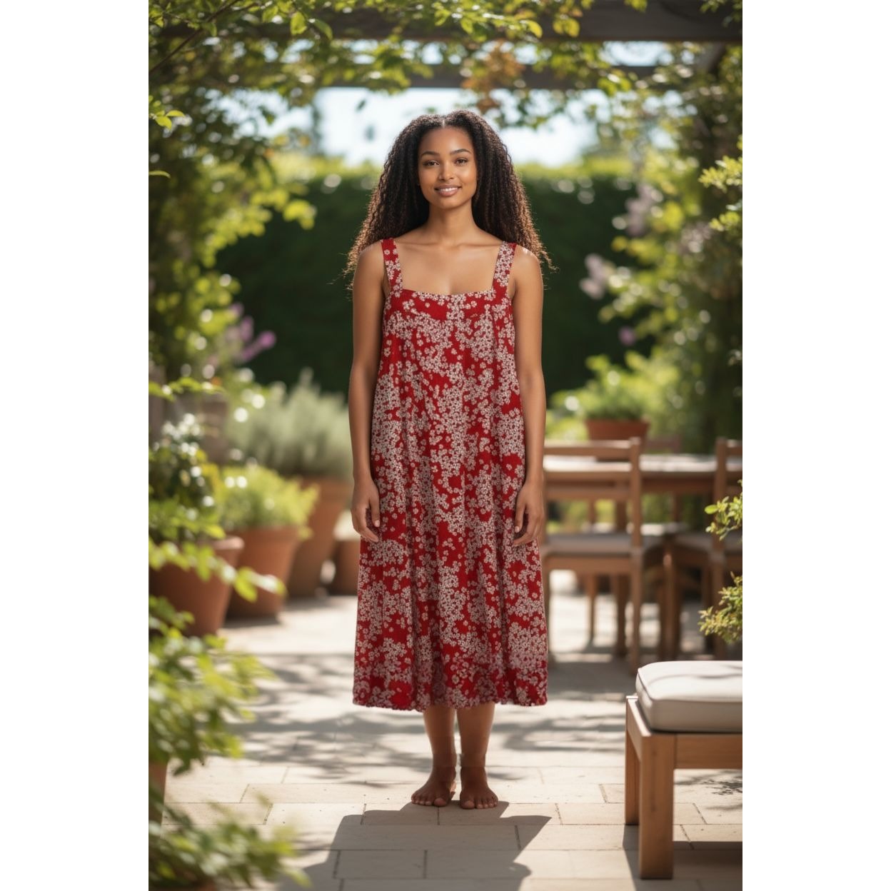 Red Floral Sleeveless Midi Dress By Socialite Size L Lightweight Summer Style