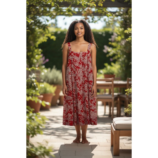 Red Floral Sleeveless Midi Dress By Socialite Size L Lightweight Summer Style