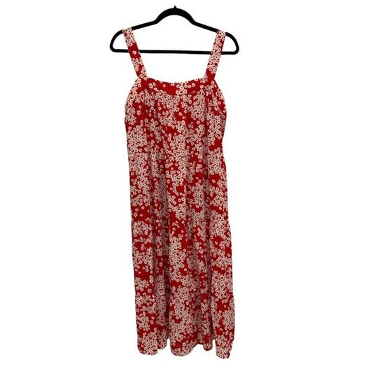 Red Floral Sleeveless Midi Dress By Socialite Size L Lightweight Summer Style